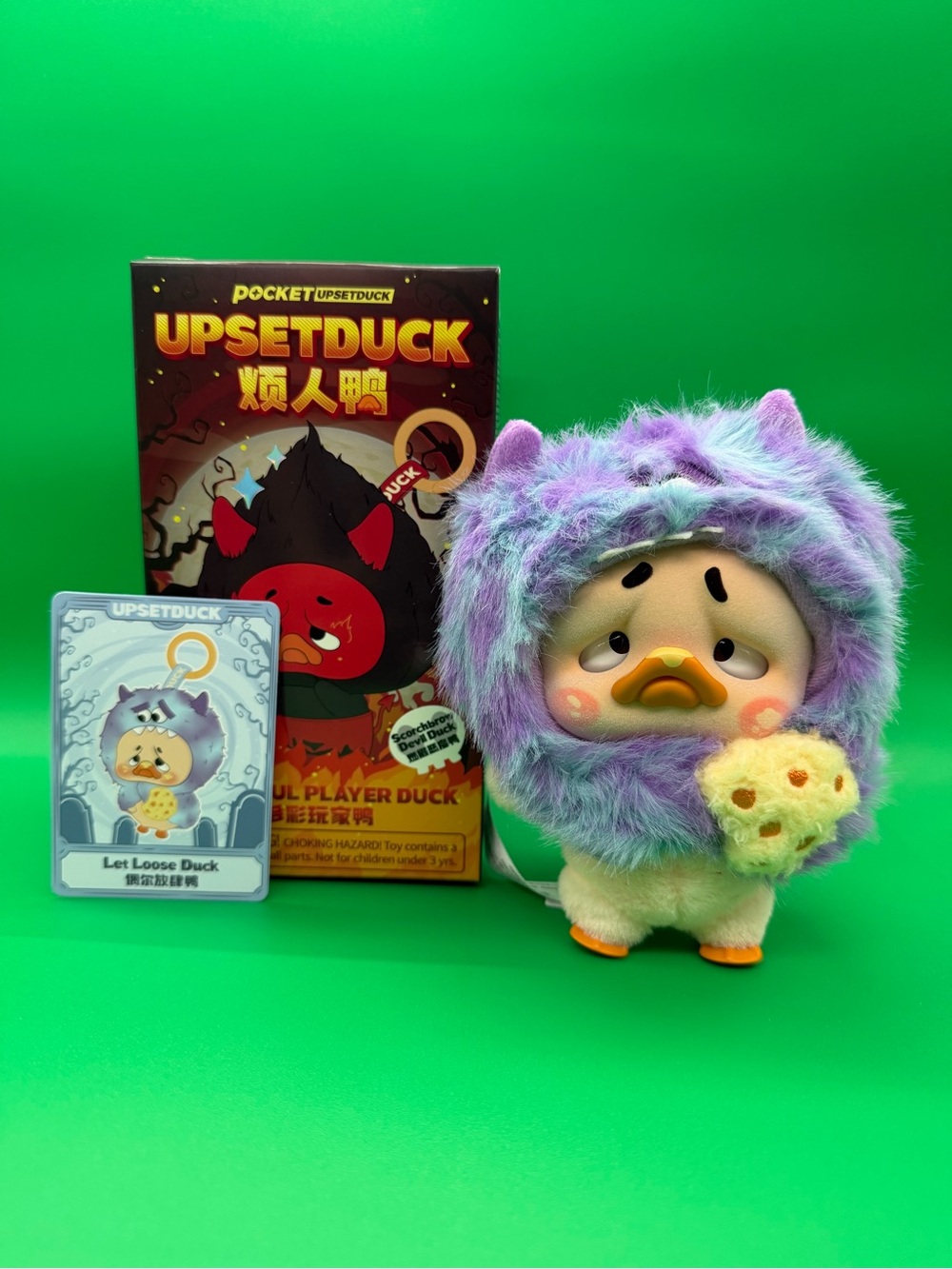 Purple Fluffy Plush Upset Duck Toy with Cookie Accessory